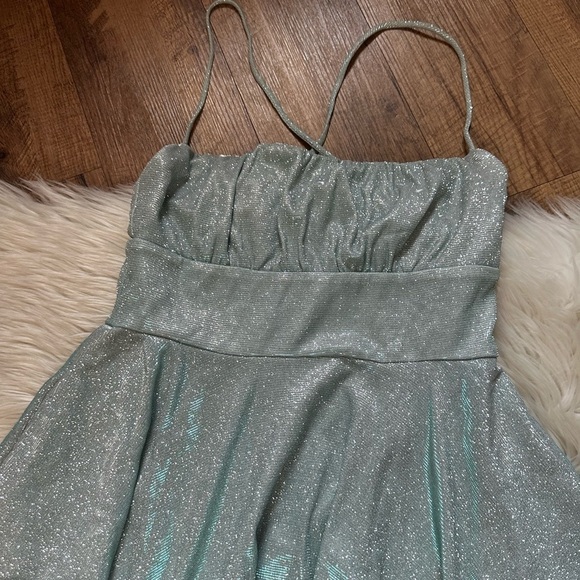 WINDSOR Violet Woven Glitter Party Dress In Minty Blue - Picture 5 of 7